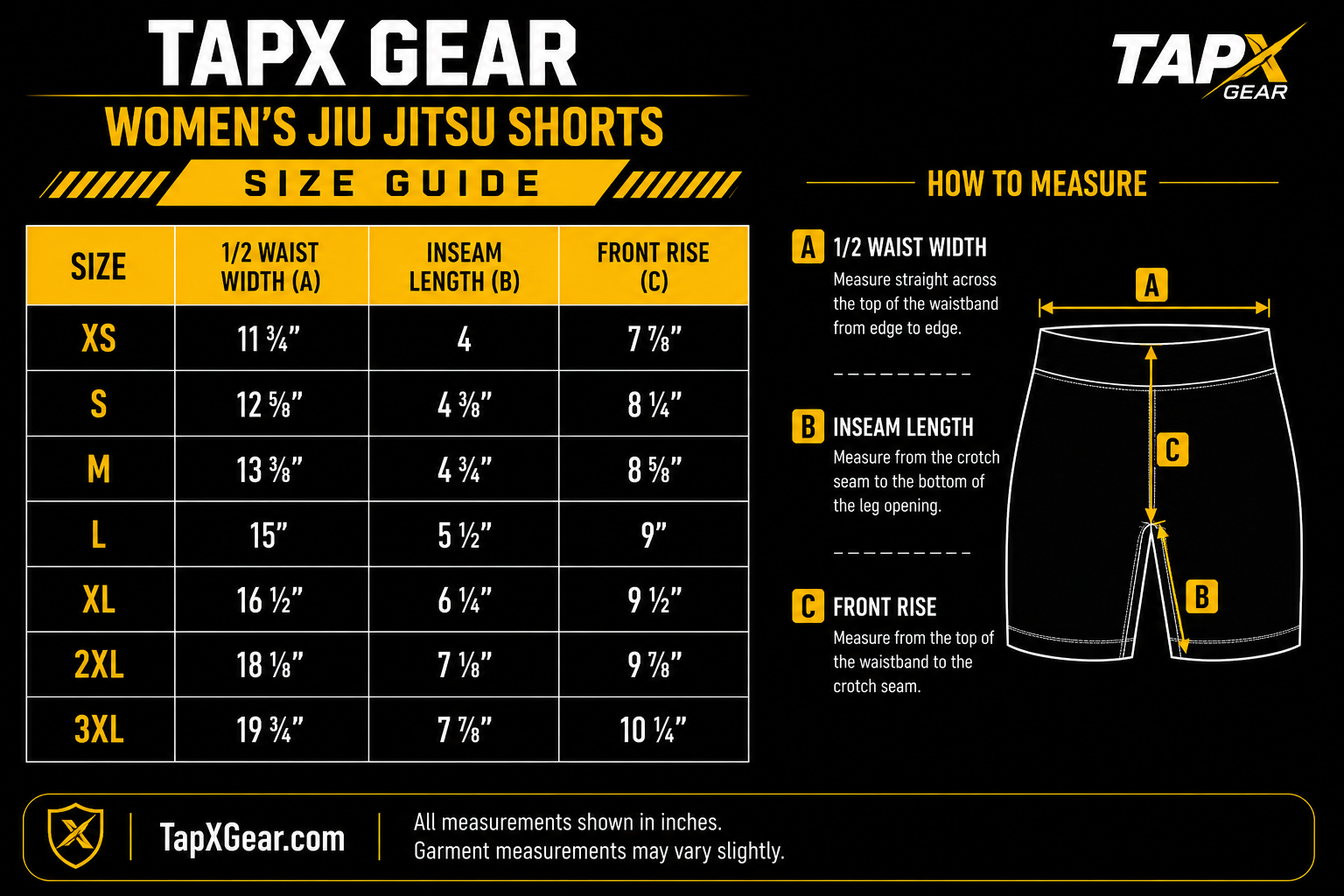 Women’s jiu jitsu shorts size guide.png