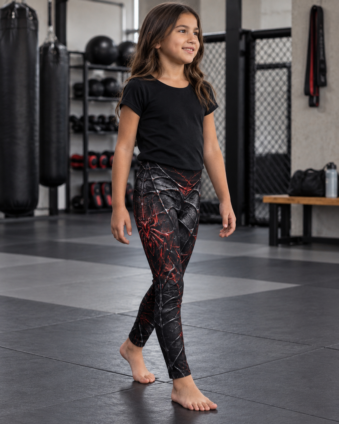 Kids BJJ spats and youth grappling gear in a martial arts gym