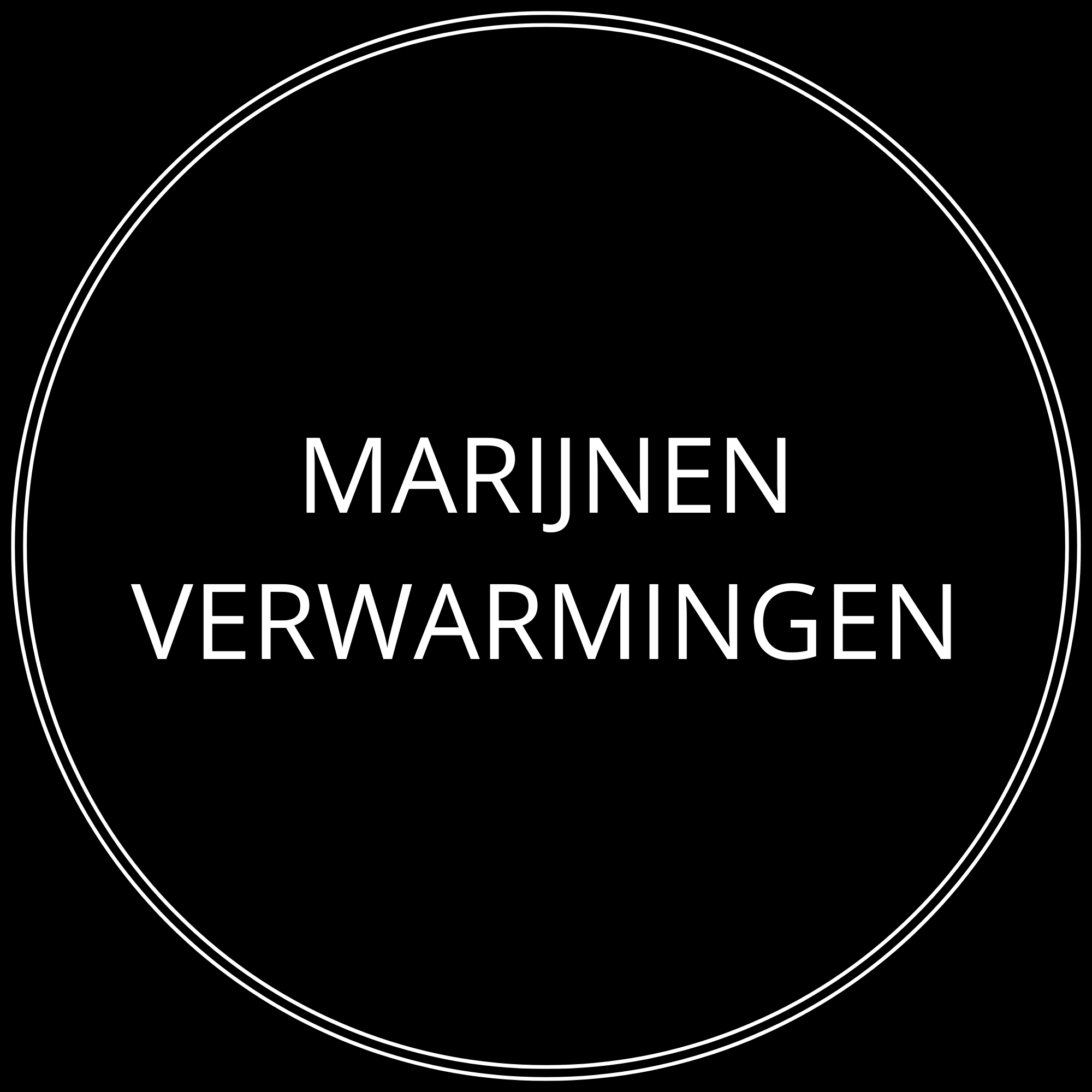 Black circular sign with white text that reads 'Marijnen Verwarming'