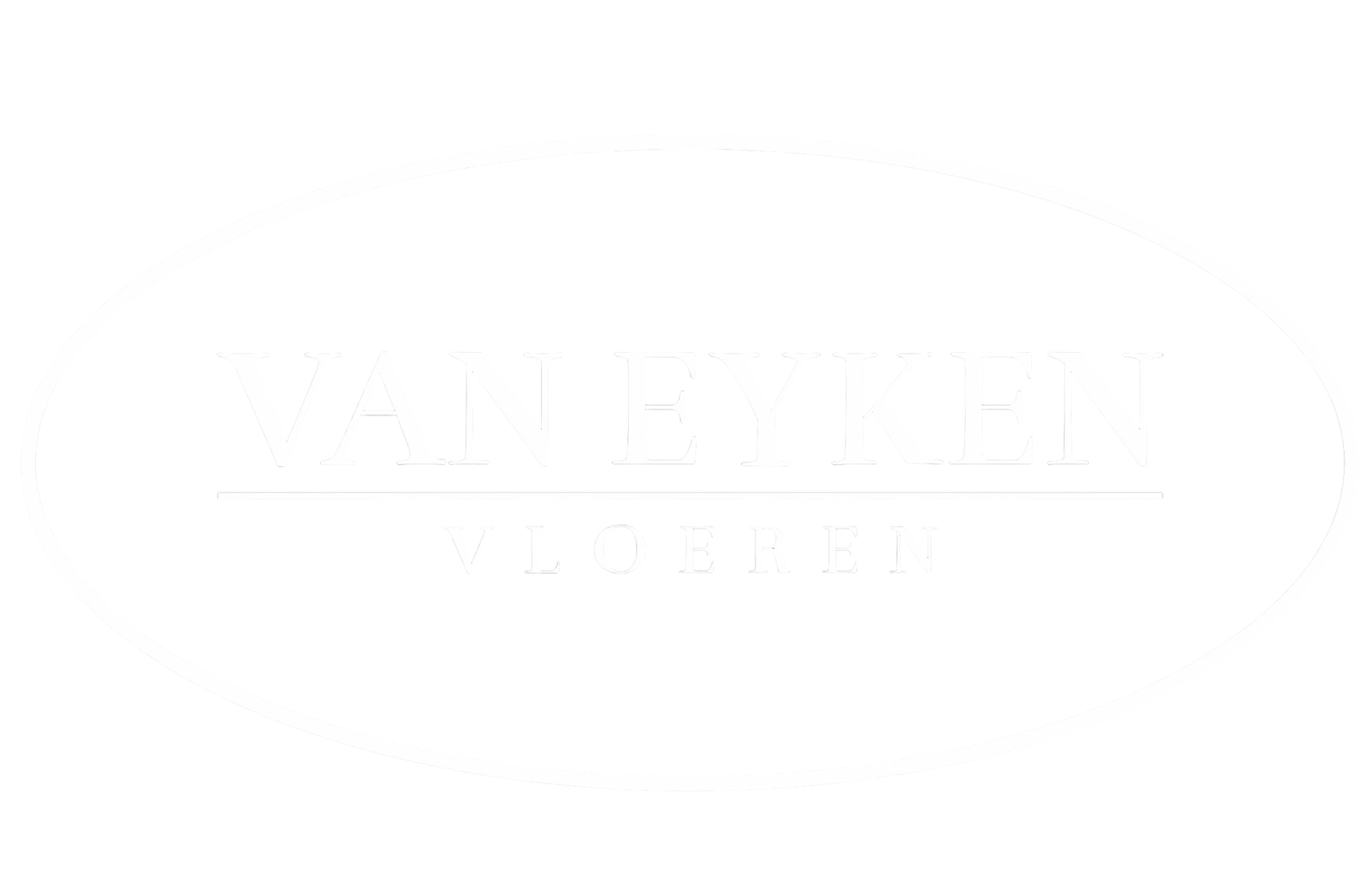 Logo with the name Van Eyken Vloeren inside an oval outline, with a black background and white text.