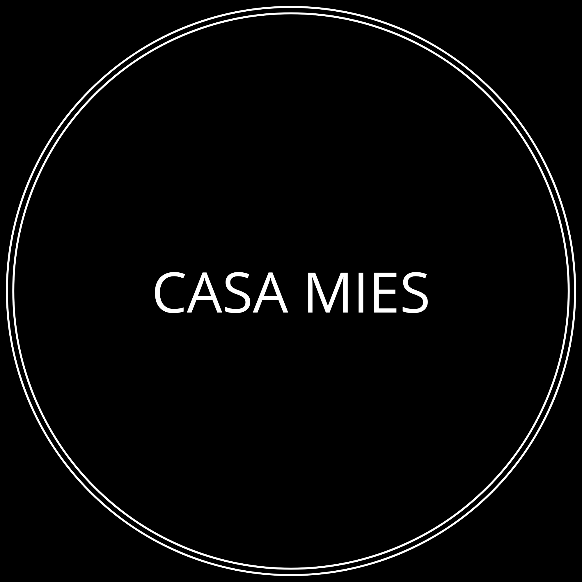 Black background with white circular border and the text 'Casa Mies' in the center.