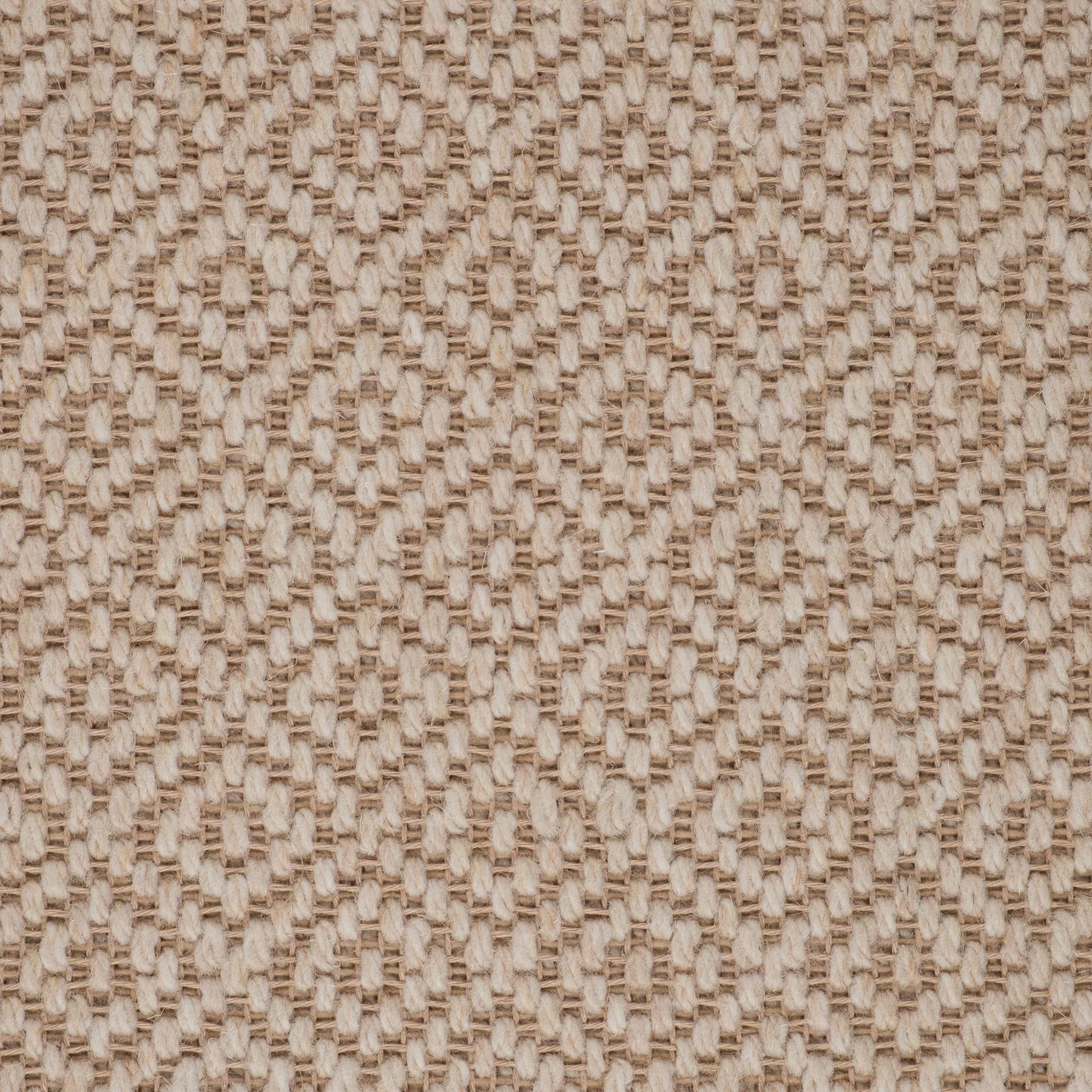 Close-up view of a woven beige textured fabric pattern.