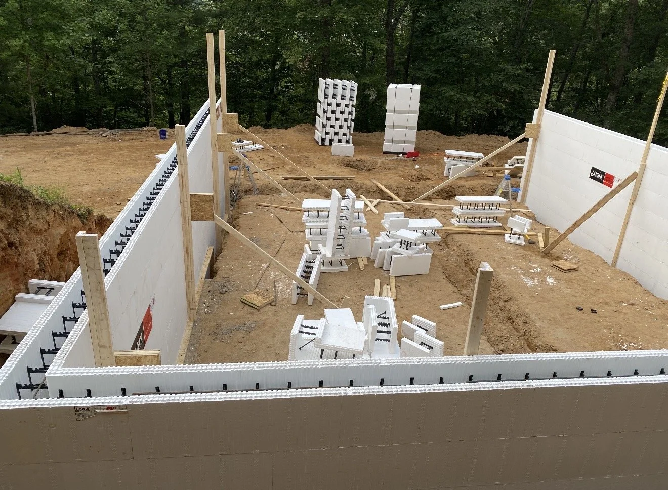 Construction site with insulated concrete form walls being assembled by Antonio's Construction serving Ashe and Watauga County in North Carolina.