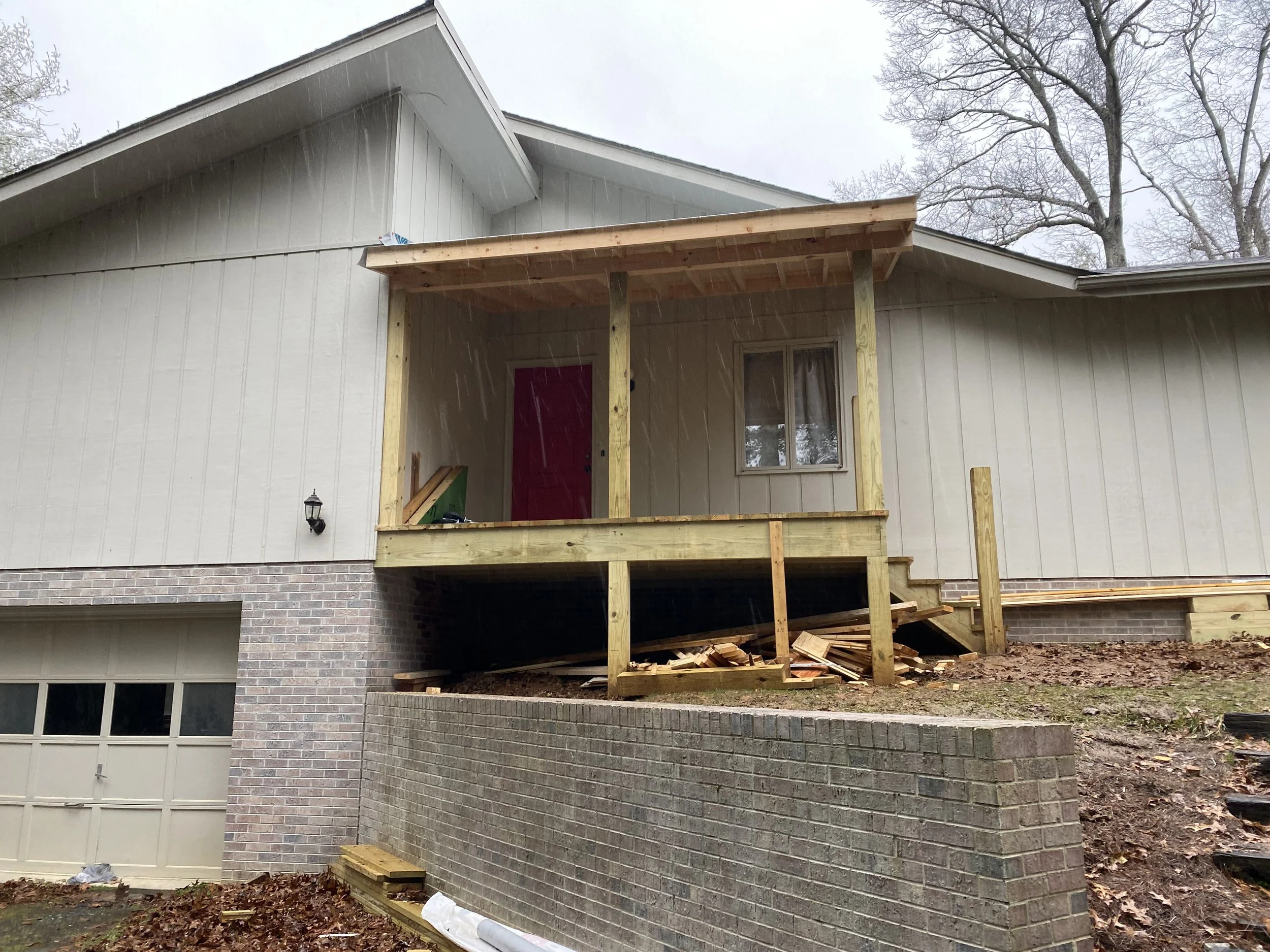 Construction of a small wooden porch by Antonio’s Construction providing exterior construction in Ashe County and Watauga County, NC