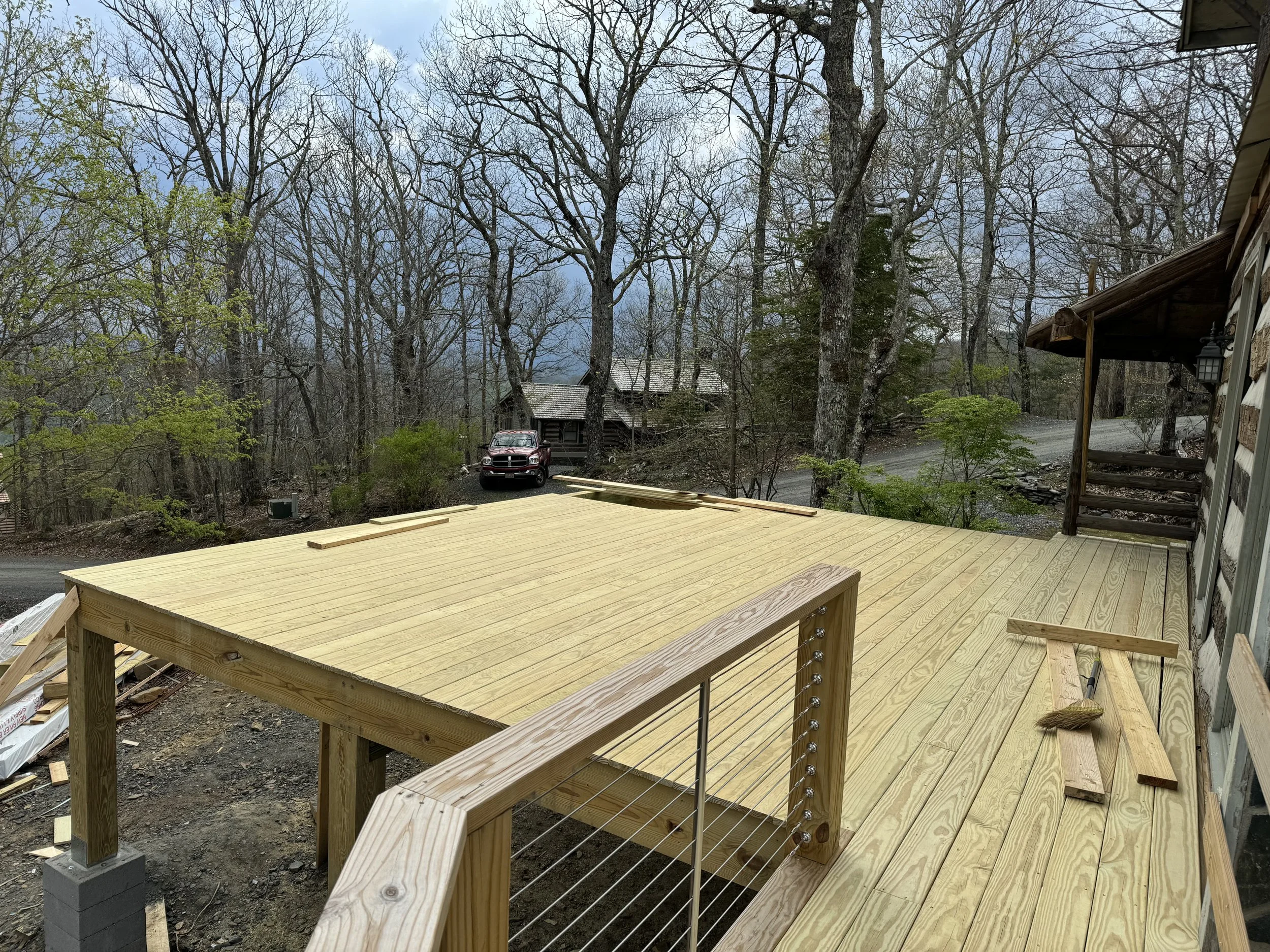 Newly built wooden deck by Antonio’s Construction in Ashe County and Watauga County, NC