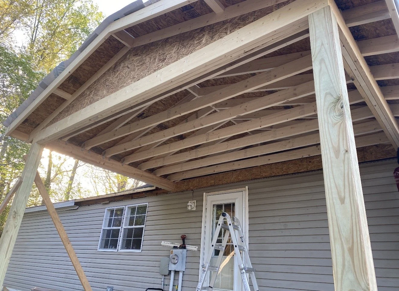 Wooden deck under construction by Antonio's Construction serving Ashe and Watauga County in North Carolina.