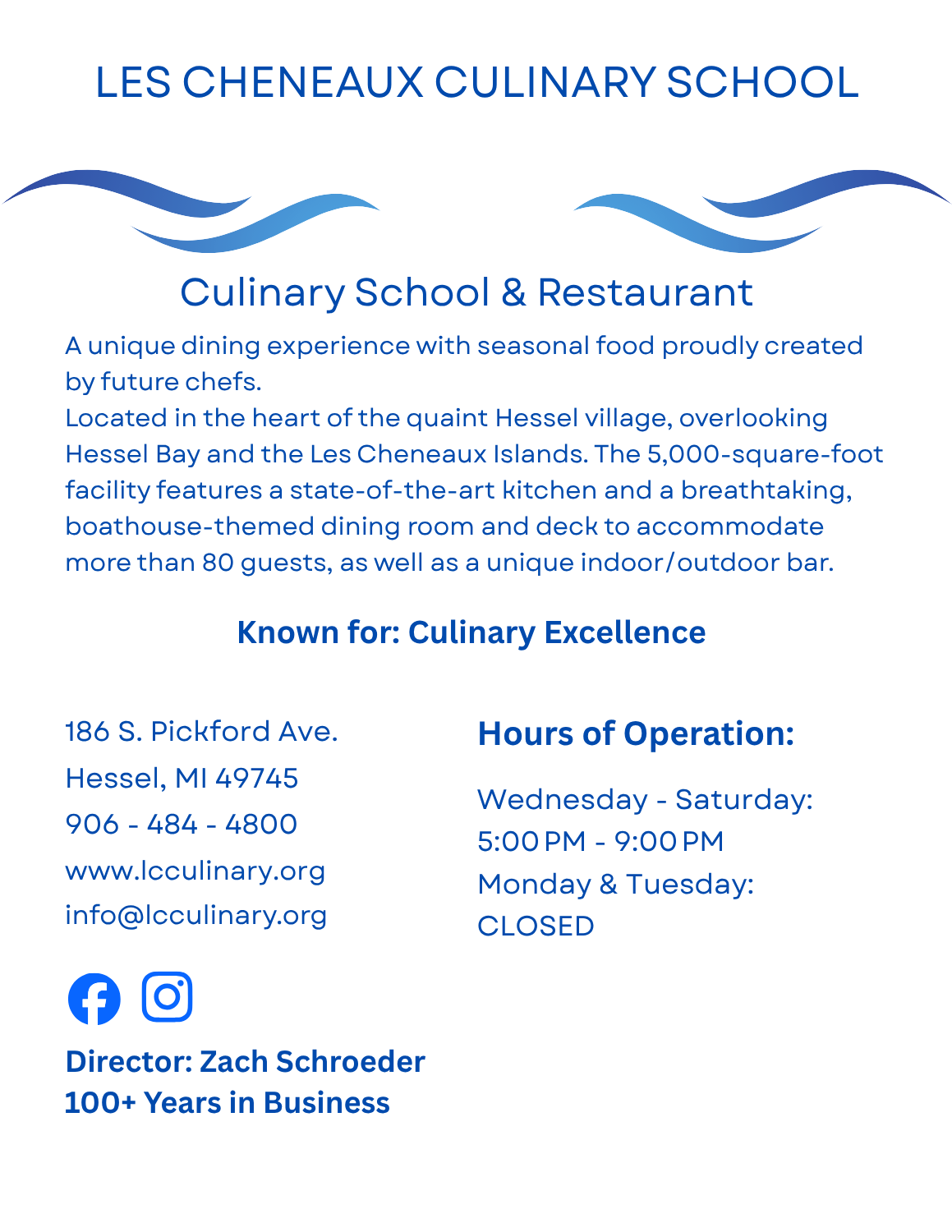 Les Cheneaux Culinary School illustration representing culinary education and farm-to-table dining in Hessel, Michigan.