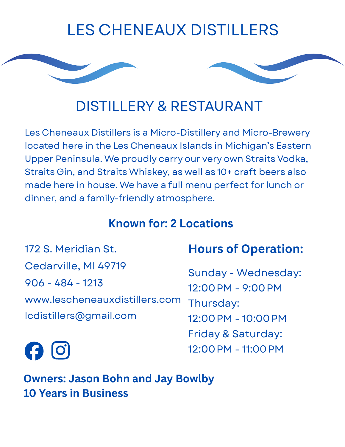 Les Cheneaux Distillers illustration representing a craft distillery, brewery, and restaurant in Cedarville, Michigan.