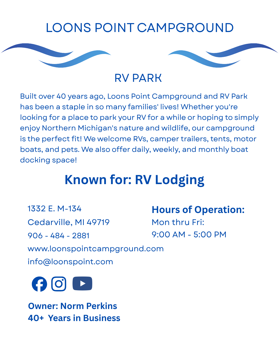 Loons Point Campground page – RV park and campground in Cedarville, Michigan