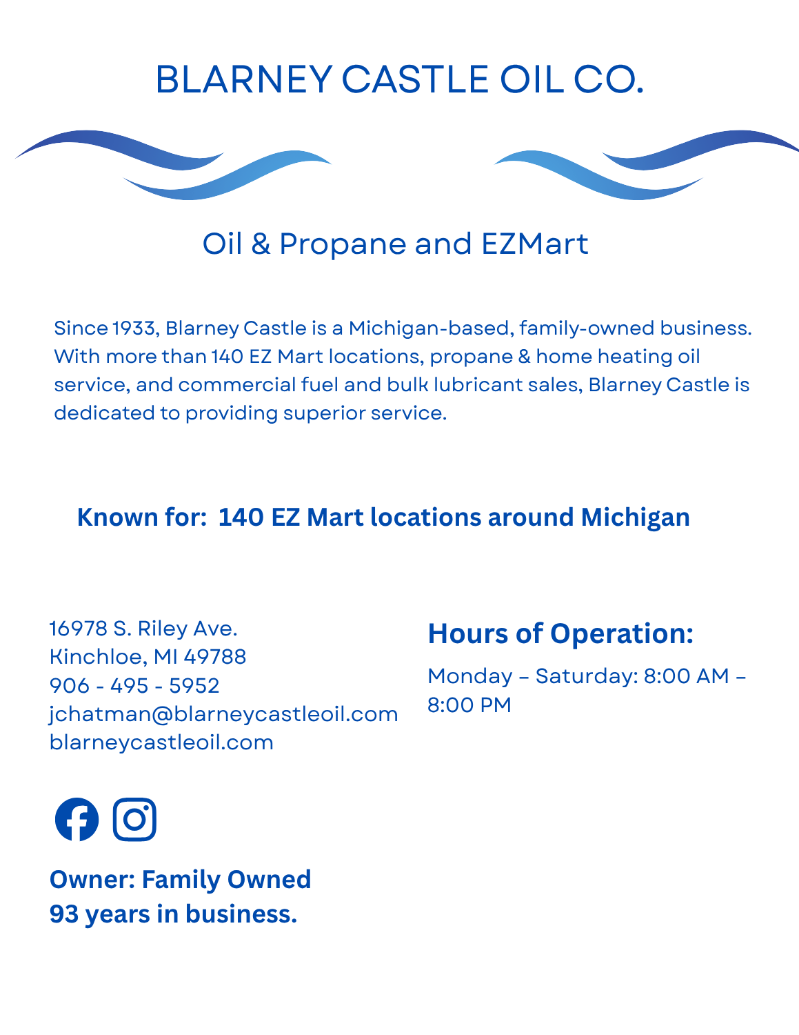 Blarney Castle Oil Co. page – propane and fuel delivery company in Kinchloe, Michigan