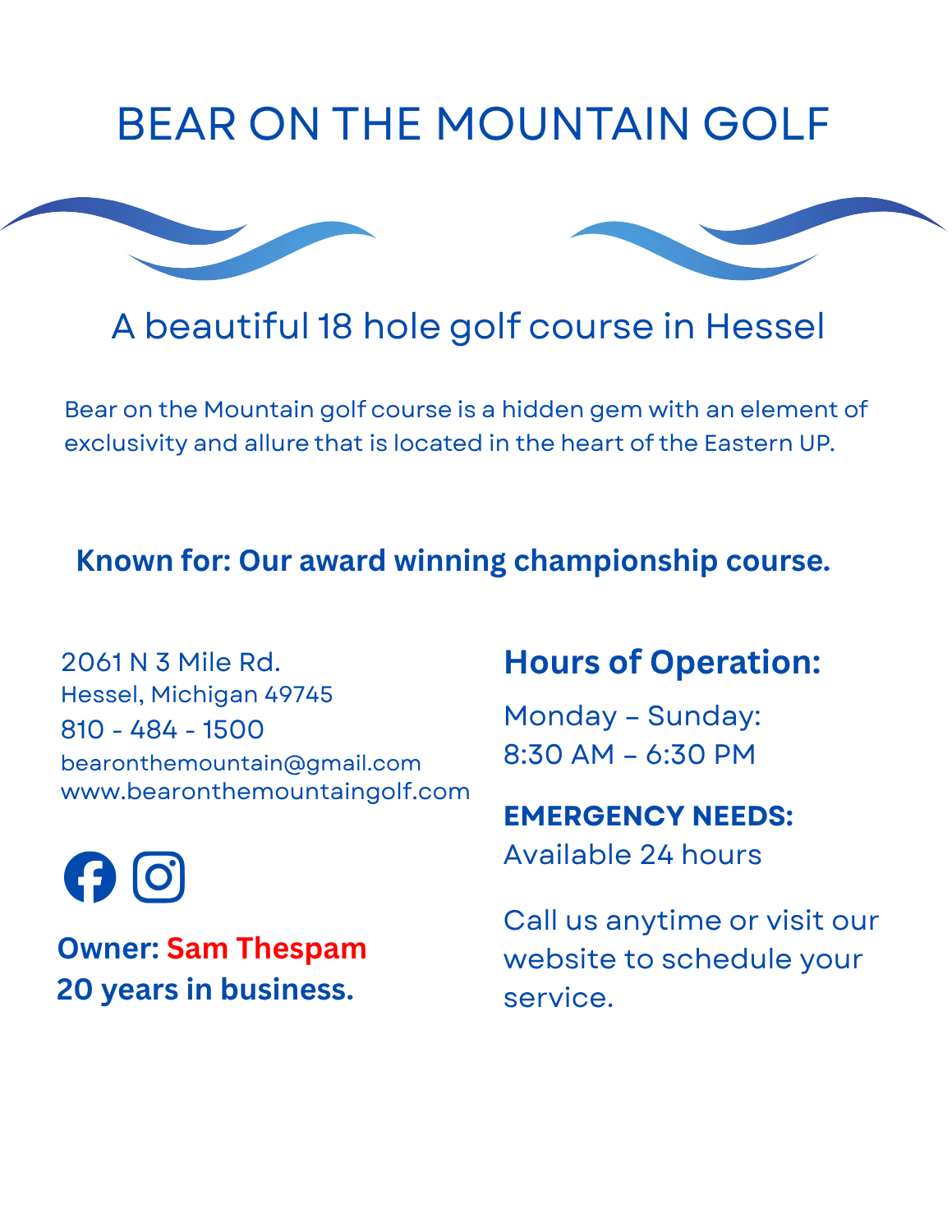 Bear on the Mountain Golf page – 18-hole golf course in Hessel, Michigan