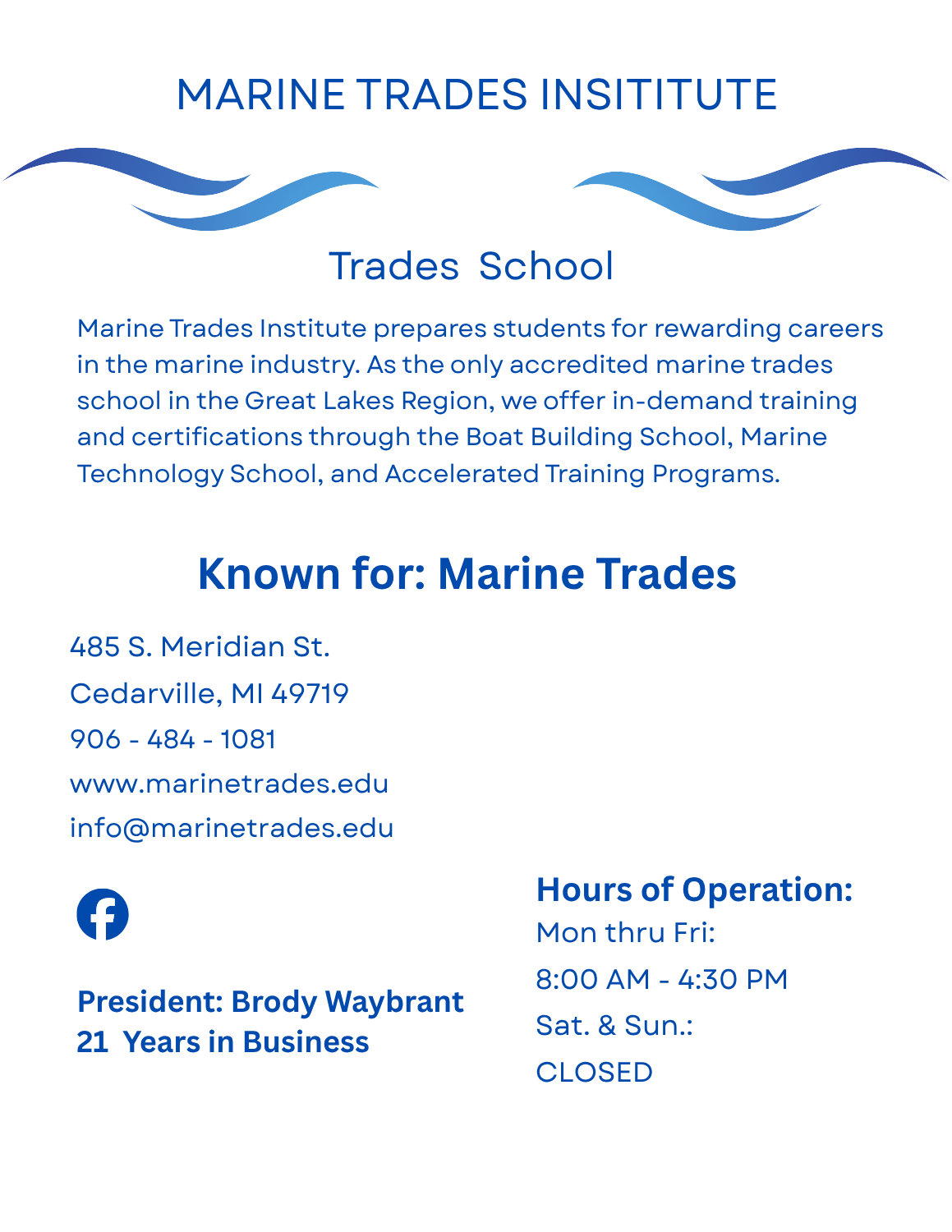 Marine Trades Institute page – marine trades school in Cedarville, Michigan