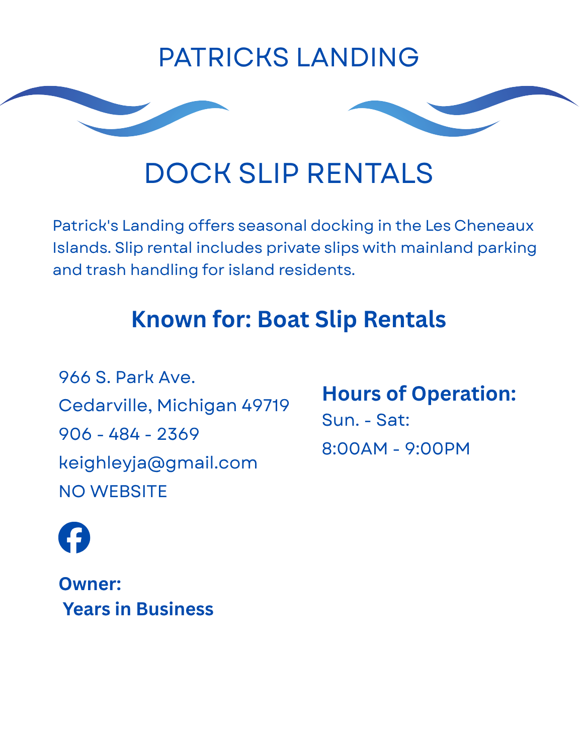 Patrick's Landing page – dock slip rental service in Cedarville, Michigan