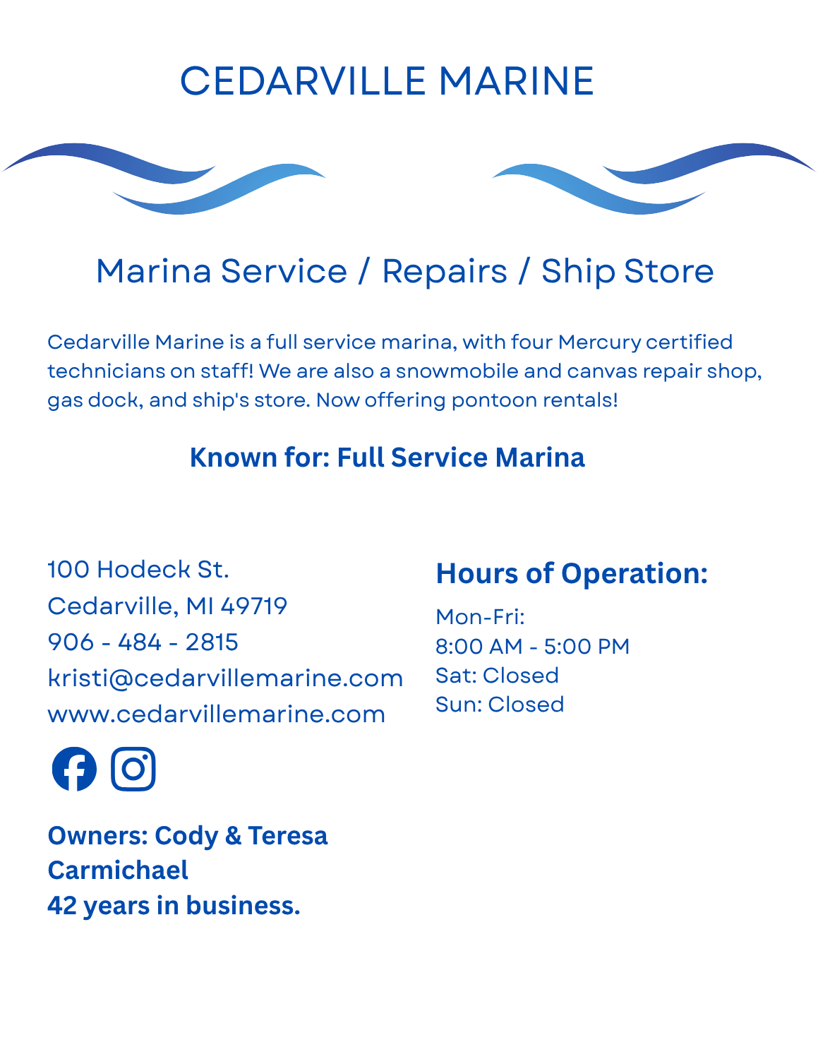 Cedarville Marine page – full-service marina in Cedarville, Michigan