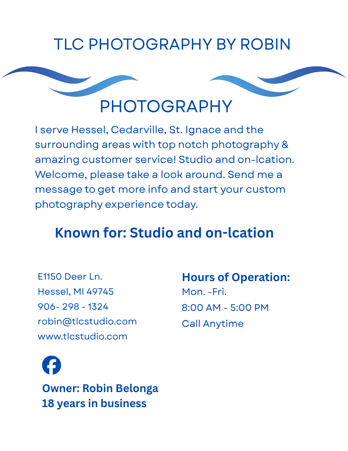 TLC Photography by Robin page – photography studio in Hessel, Michigan