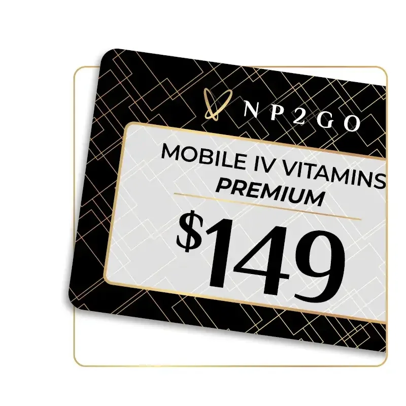 Price tag for Mobile IV Vitamins Premium, priced at 149 dollars.