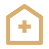 House-shaped icon with a medical cross inside.