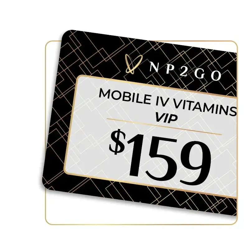 Promotional card for Mobile IV Vitamins VIP service priced at $159.