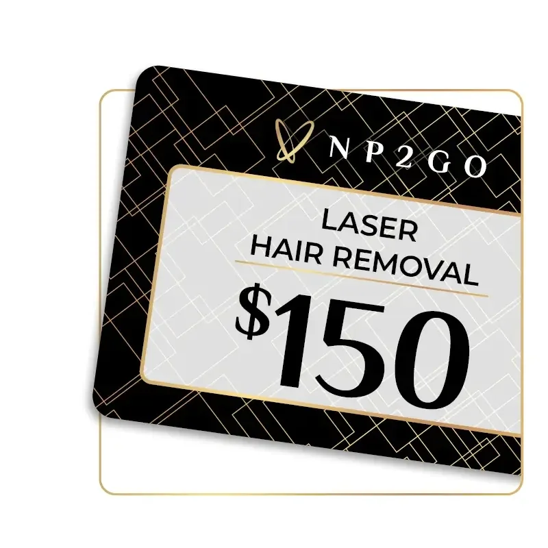 A gift card advertising laser hair removal treatment for $150.