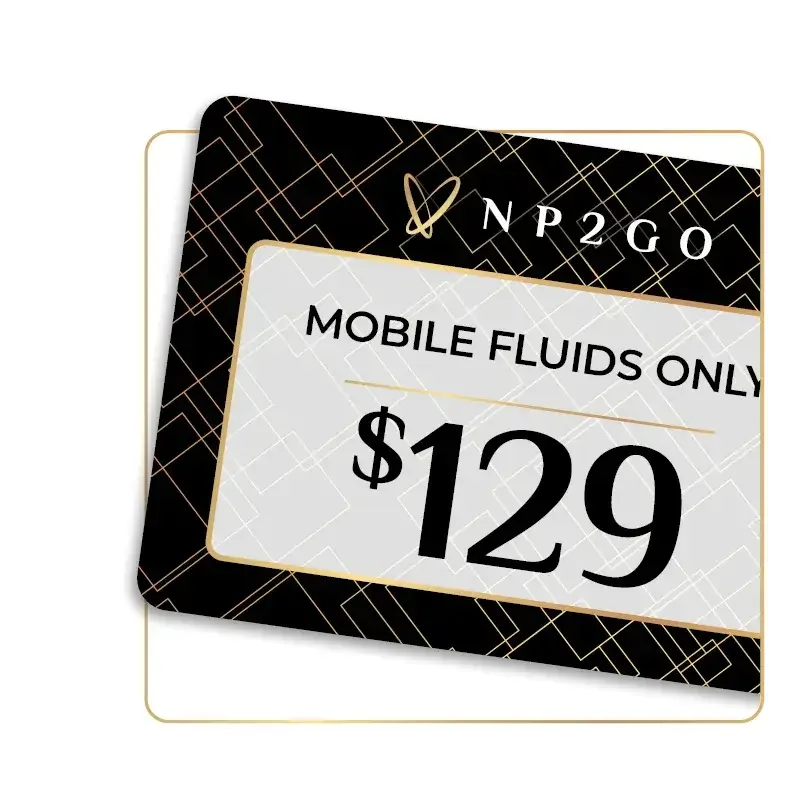 Sign for mobile fluids showing price of $129.