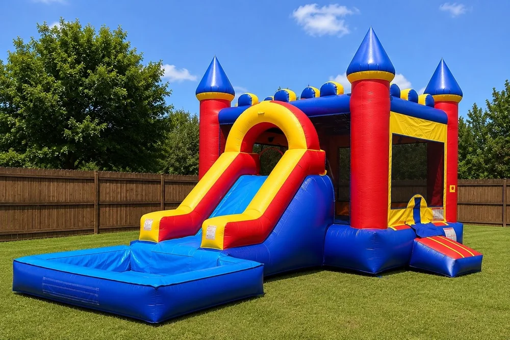 Splash Castle Combo bounce house with slide and pool from Hill Country Celebration Rentals.