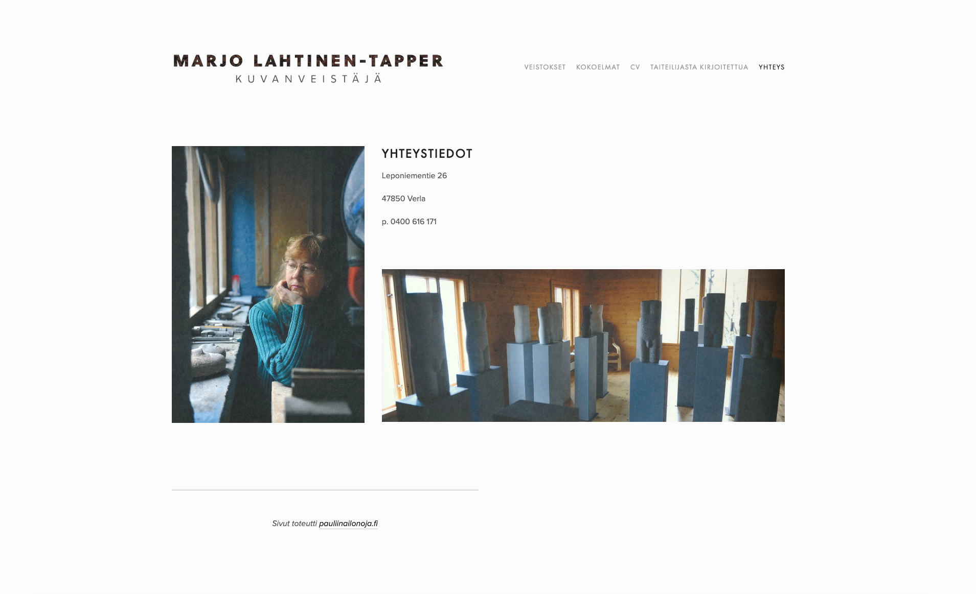 Kuvanveistäjä Marjo Lahtinen-Tapperin elämäntyö näkyväksi verkkosivustolle. Suunnittelija Pauliina Ilonoja. 