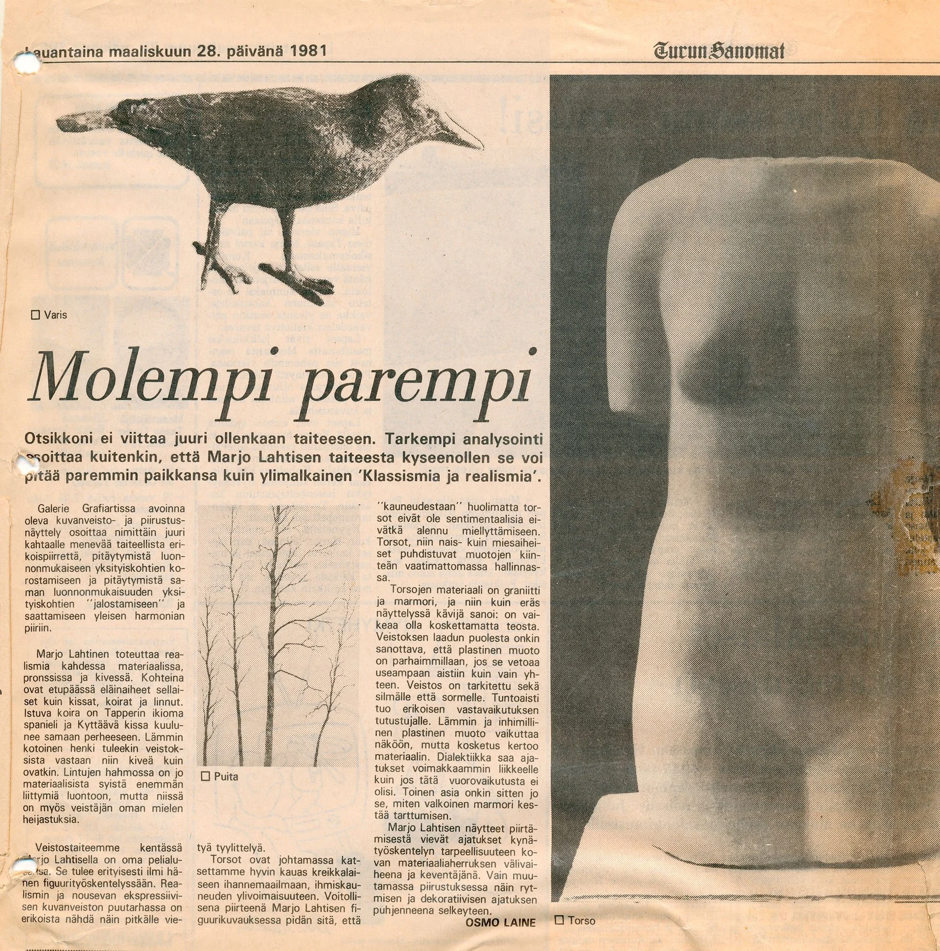 Kuvanveistäjä Marjo Lahtinen-Tapperin elämäntyö näkyväksi verkkosivustolle. Suunnittelia Pauliina Ilonoja. Skannasin vanhoja lehtijuttuja referensseiksi sivustolle.
