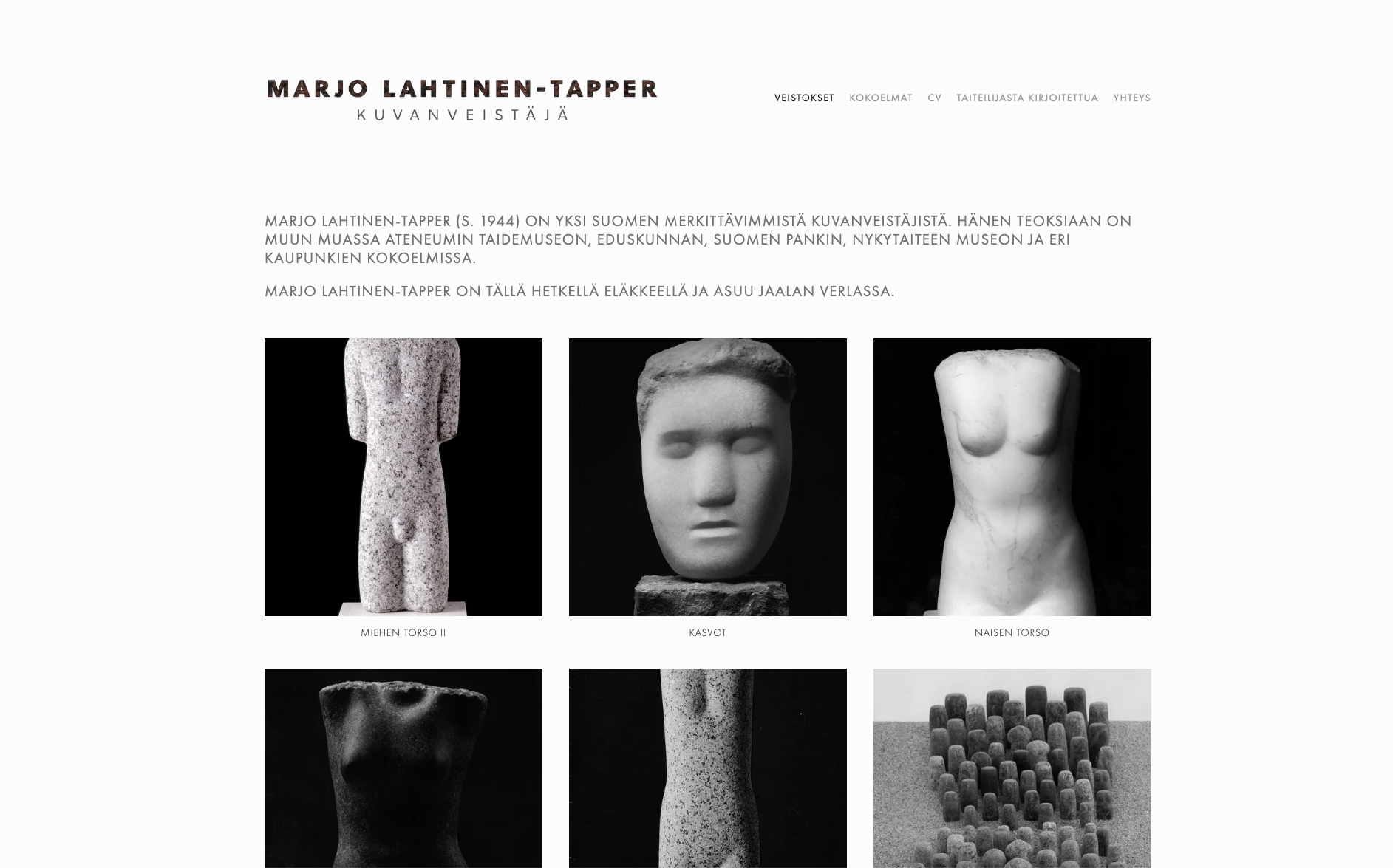 Kuvanveistäjä Marjo Lahtinen-Tapperin elämäntyö näkyväksi verkkosivustolle. Suunnittelija Pauliina Ilonoja. 