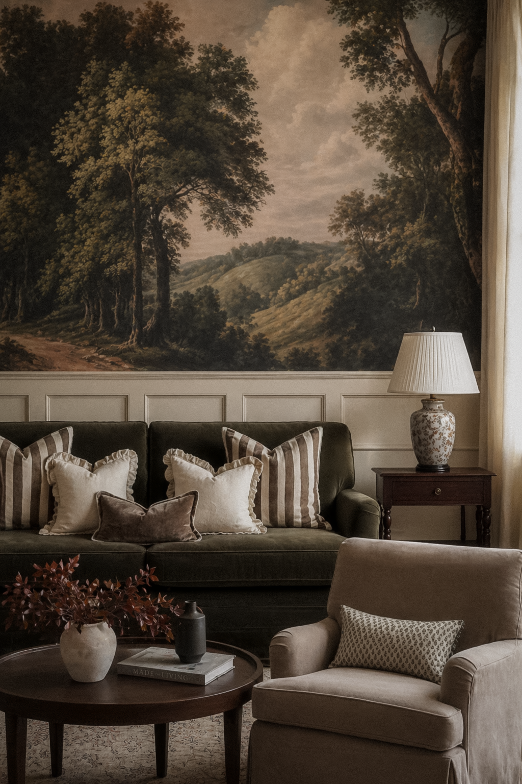 Traditional Luxury Living Room with Landscape Mural