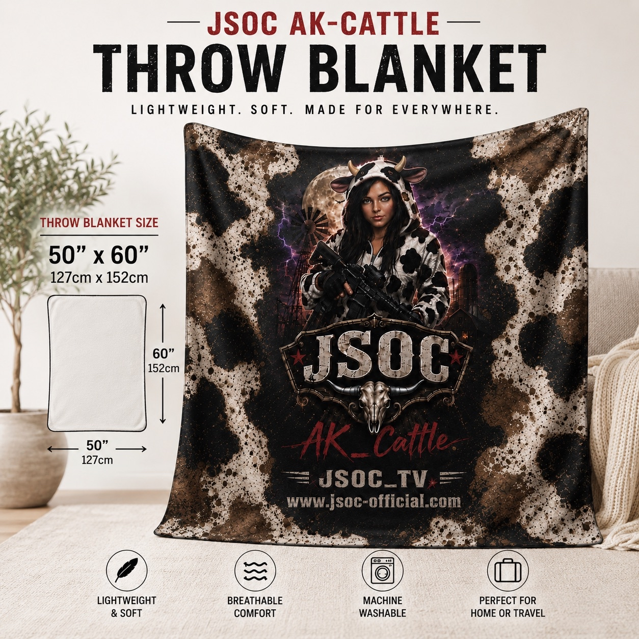 JSOC AK-Cattle Throw Blanket