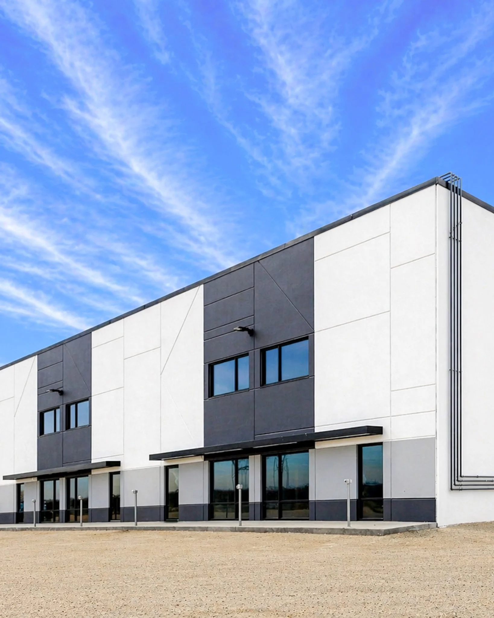 Working alongside @lcmprojects for this warehouse project, our approach focused on creating a clean, contemporary architectural identity while maintaining the efficiency and durability required for an industrial facility. 

Through a restrained mater