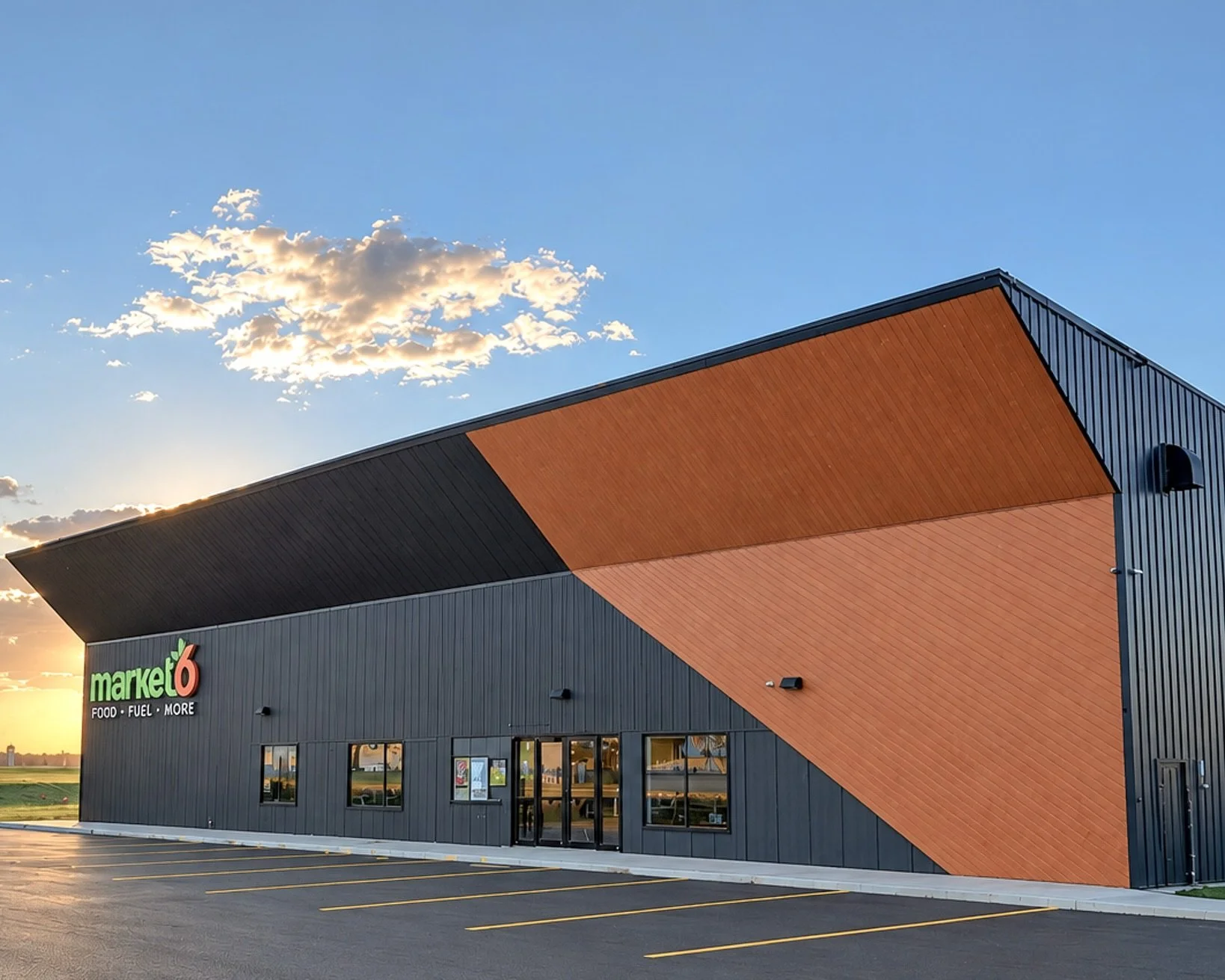 Located at the gateway to Manitoba&rsquo;s cottage country, Market 6 was designed to serve as both a convenience store and a destination for long hollers and travellers. Accompanied by unique canopy structures that compliment the buildings overhang, 