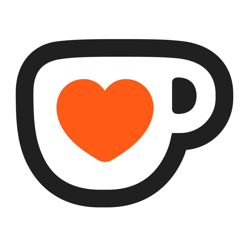 Graphic of a coffee cup with a red heart in the center, outlined in black and white.