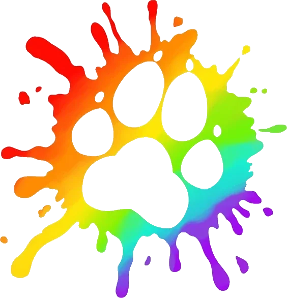 Furaffinity Logo with a pawprint in a splash of rainbow paint