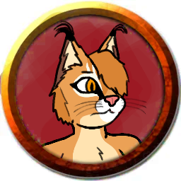 Cartoon cat with orange and white fur, patch over one eye, inside a circular frame