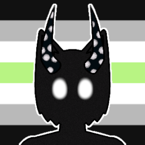 Silhouette of a character with animal ears and glowing eyes, set against a background with horizontal black, white, and green stripes.