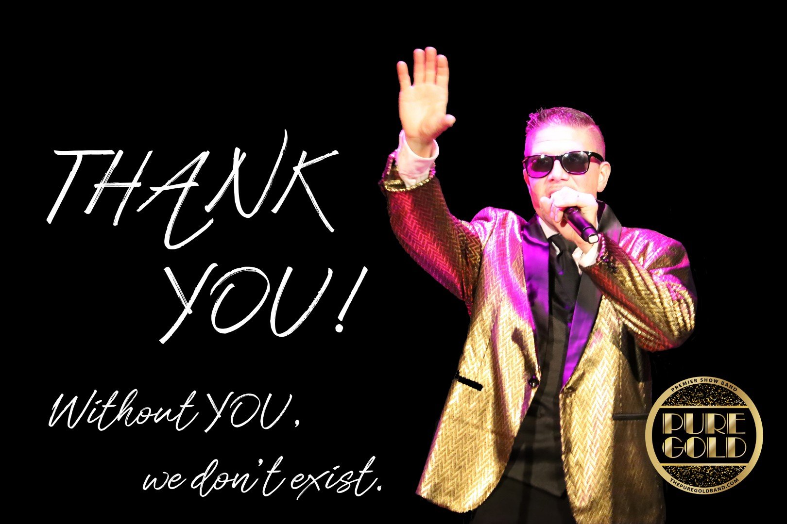 Pure Gold Band Manager Mike Lathom thanking an audience