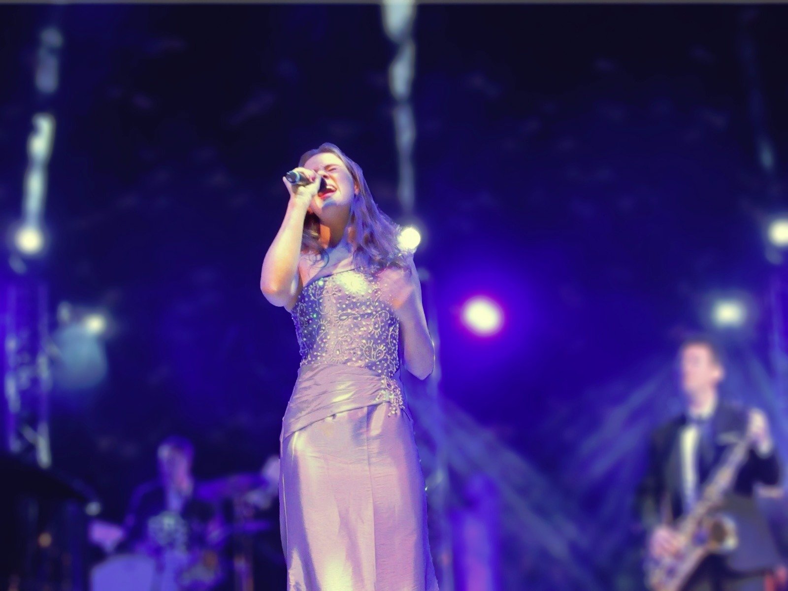 Kim Brooklyn performing with band at Bridgewater Hall Manchester