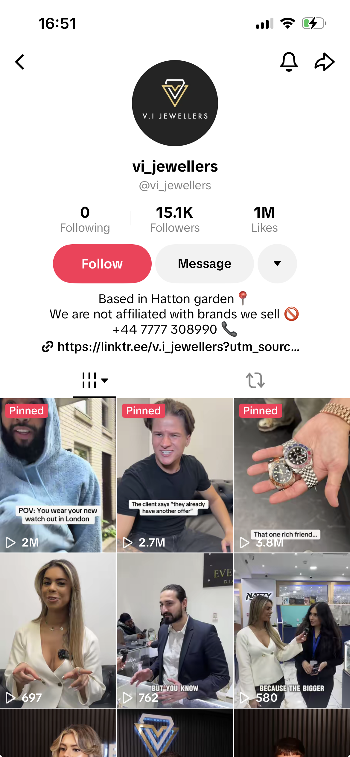 V.i Jewellers TikTok views.