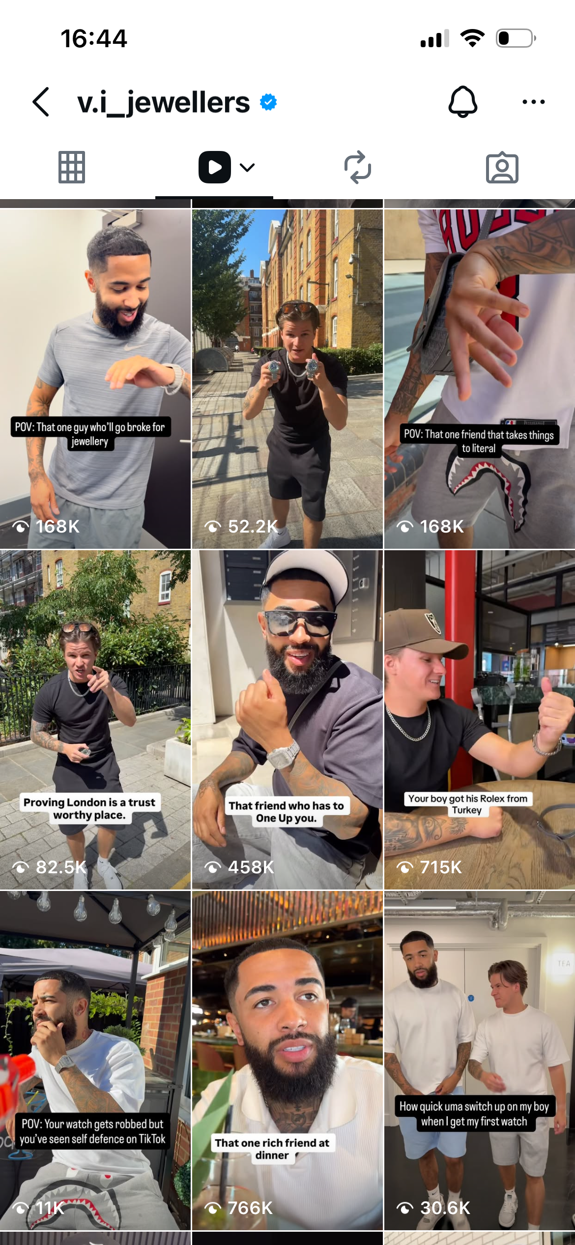 V.i Jewellers Instagram views.