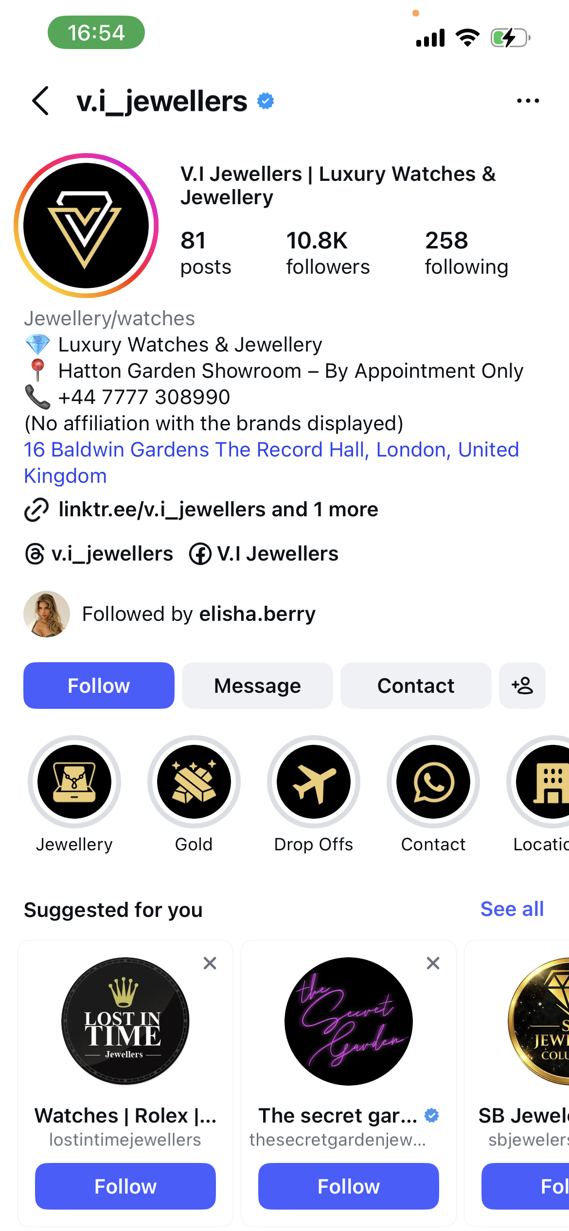 V.i jewellers Instagram at 10k Target.