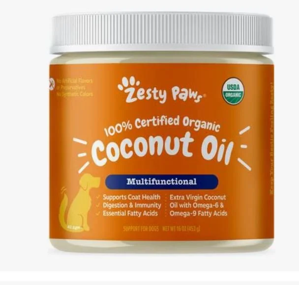Zesty Paws Coconut Oil Skin &amp; Coat Digestive Liquid Topper Omega Supplement for Dogs, 16-oz jar