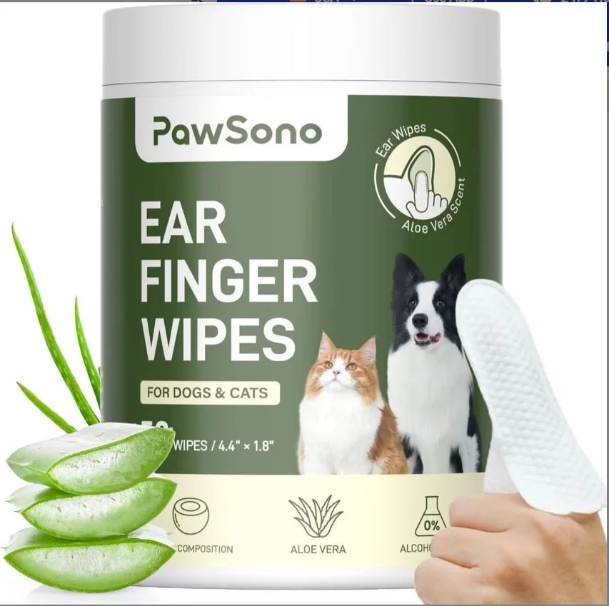 PawSono Dog &amp; Cat Ear Finger Cleaner Wipes, 50 count