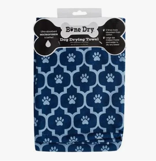 Bone Dry Printed Moroccan Microfiber Dog &amp; Cat Bath Towel, Navy