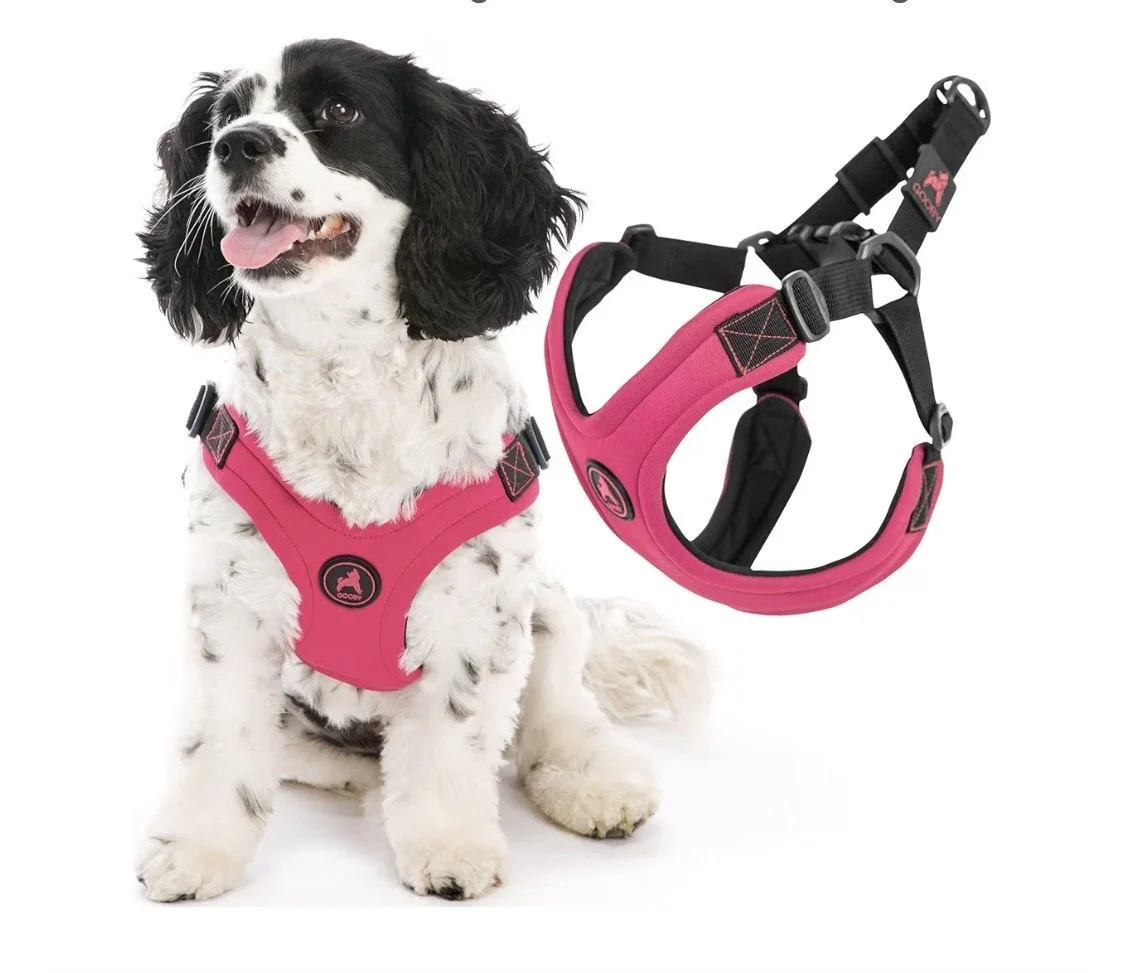 Gooby Escape Free Sport Harness - Pink, Medium - No Choke Step-in Patented Neoprene Small Dog Harness with Four-Point Adjustment - Perfect on The Go Dog Harness for Medium Dogs No Pull