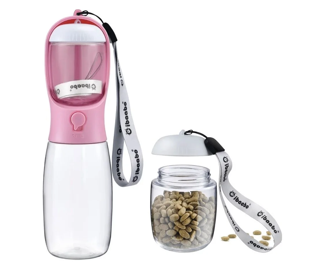 Dog Water Bottle with Food Container, Travel Puppy Water Bowl, Portable Pet Dispenser, Girl Dog Accessories Stuff Items Essentials Necessities for French Bulldog Walking and Hiking