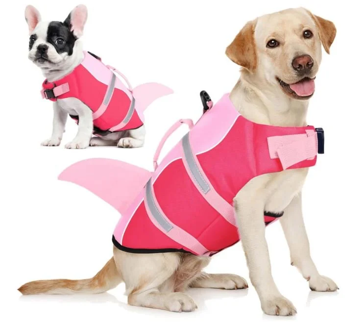 AOFITEE Dog Life Vest, Dog Life Jacket Shark, Reflective Puppy Safety Vest with Superior Buoyancy and Rescue Handle, Adjustable Dogs Swimsuit Float PFD for French Bulldogs