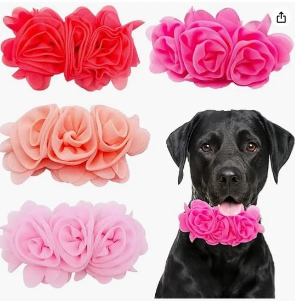 4 or 6 or 20PCS Dog Collar Large Flowers Pet Collar Charms Attachment for Small Medium Big Girl Female  Puppy  Neck Bows Sliders Grooming Accessories