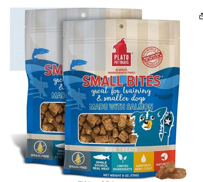 PLATO Pet Treats Small Bites - Air-Dried Training Treats for Dogs - Supports Healthy Digestion - Limited Ingredients - Salmon 6oz - 2 Pack