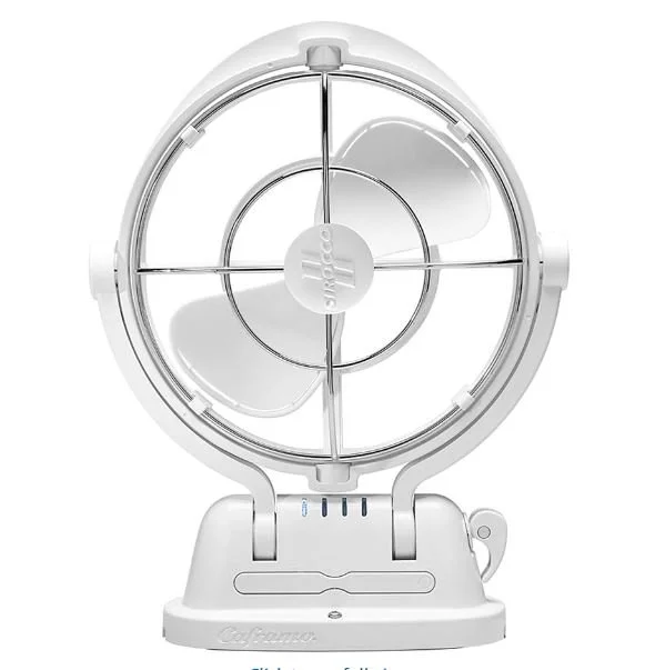 Sirocco II™ Fan from by Caframo. 12V/24V Auto-Sensing DC, Omnidirectional Low-Power Draw Fan for Boats and RVs. Hardwire Installation Required. Made in Canada. White.